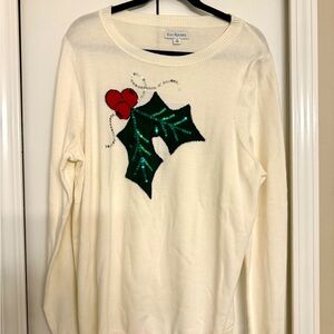 Kim Rogers Christmas sweater with holly appliqué . Size XL.